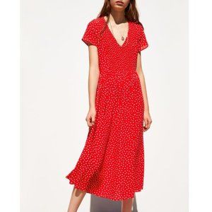 Zara Red Polka Dot Midi Dress